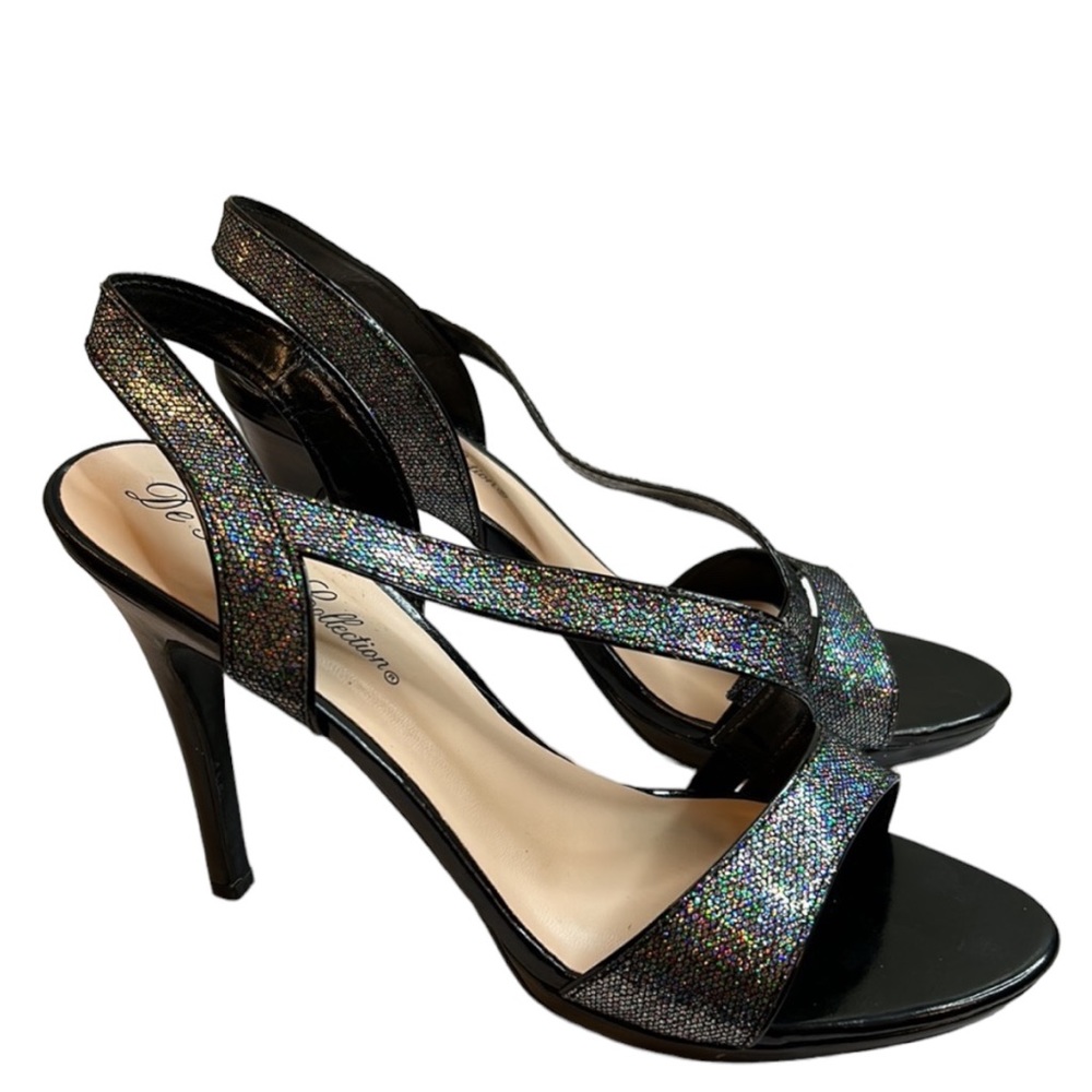 Women silver and black iridescent sandals